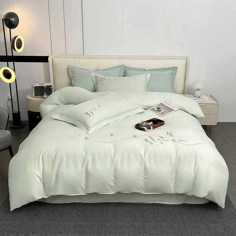 Light-Luxury-Pure-Cotton-Jacquard-Modern-Plant-Floral-Embroidery-Eco-Friendly-300tc-Customizable-All-Season-Comforter-Set