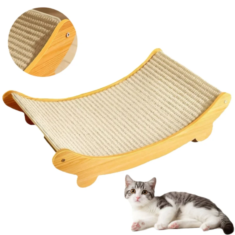 Linen-Summer-Cat-Bed-Wood-Roof-Durable-Scratch-Board-Detachable-Washable-Comfortable-Semi-Circle-Shape-Pet-Hammock