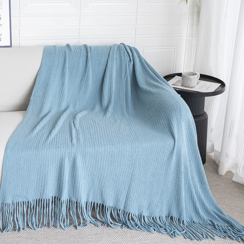 Low-MOQ-Custom-Logo-Design-Solid-Color-Sofa-Throw-Blanket-Acrylic-Throw-Blanket-with-Tassels