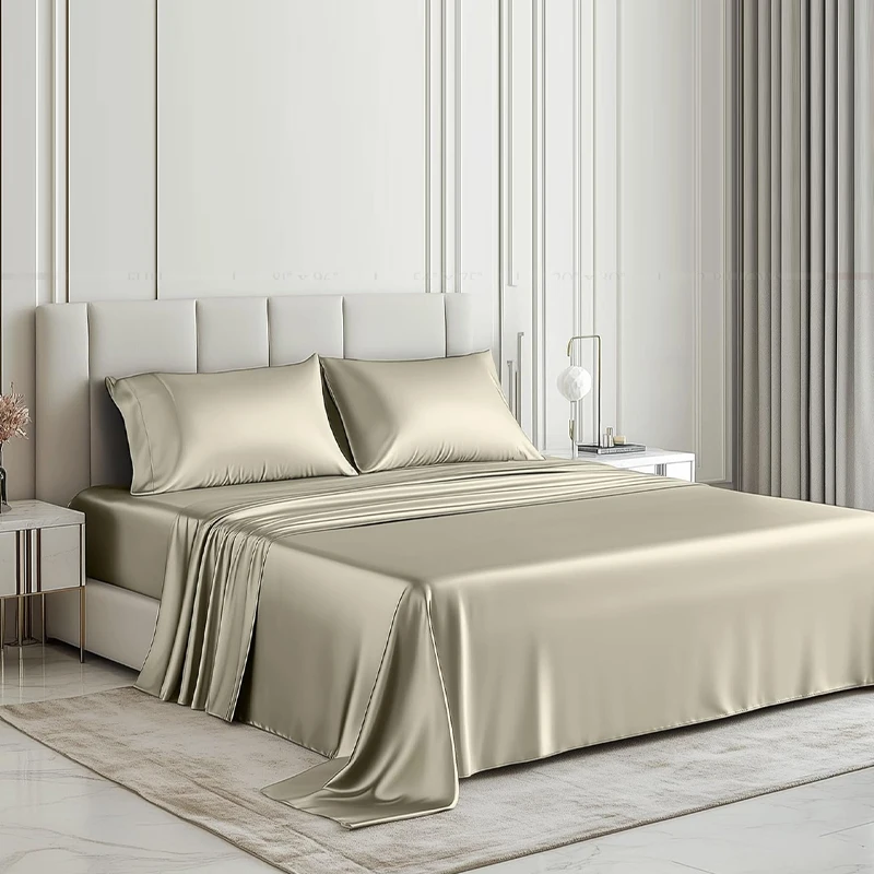 Low-Price-Satin-4pcs-Fitted-Flat-Sheets-Bedding-Sets-with-Pillowcase