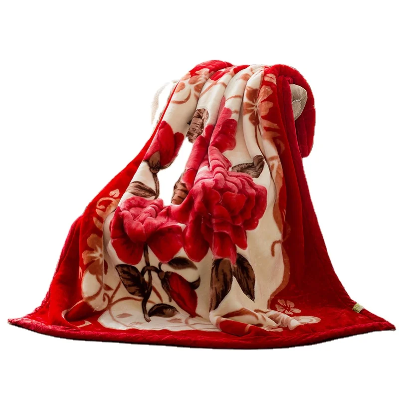 Low-Priced-100-Polyester-2-Ply-Weft-Jacquard-Raschel-Blanket-Flower-Style-Silky-Soft-and-Warm-with-Printed-Pattern