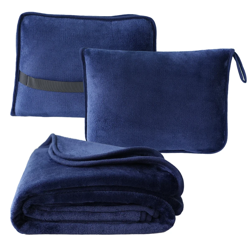 Luxurious-Personalized-2-in-1-Travel-Blanket-Custom-Logo-Soft-Flannel-Fleece-Portable-Airplane-Travel-Pillow-Blanket-Set-Bulk