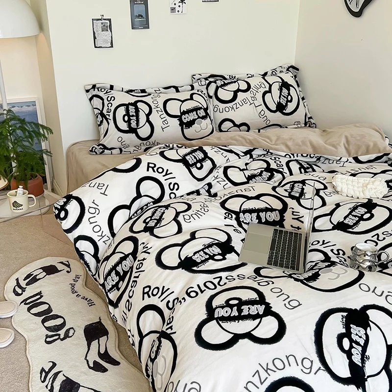 Luxury-100-Cotton-4-Pcs-Fitted-Bed-Sheet-Pillowcase-Comforter-Duvet-Cover-Bedding-Set