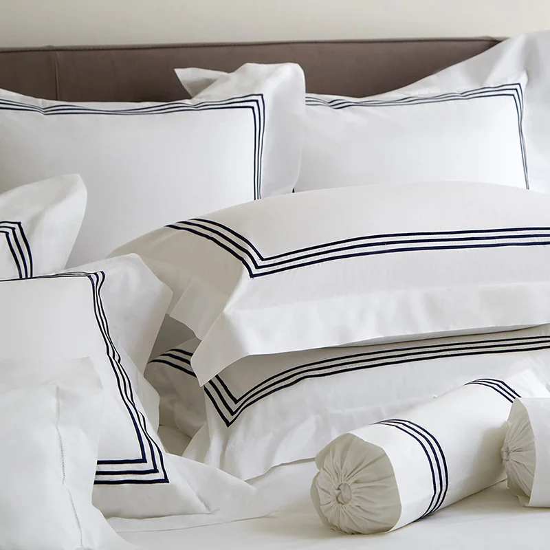 Luxury-100-Cotton-Solid-Color-Embroidery-Lines-Bed-Sheet-Set-Includes-Pillowcase-Duvet-Cover