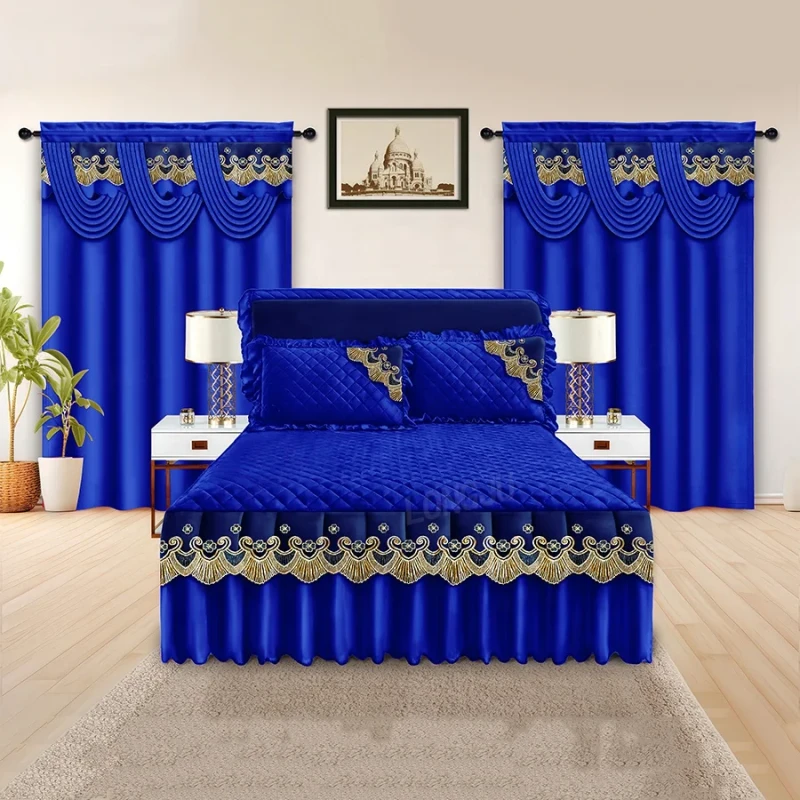 Luxury-5-Pieces-Bed-Skirt-Set-with-Matching-Valance-Curtains-Quilted-Bedding-Set