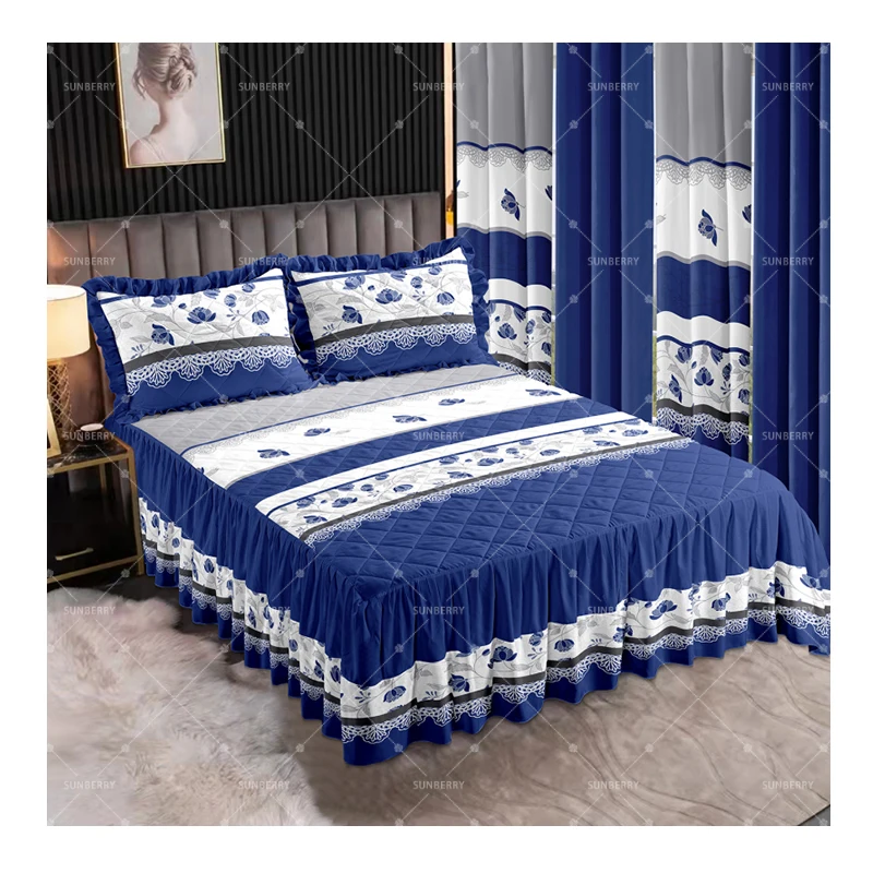 Luxury-7-Pieces-Bedding-Set-Quilted-King-Size-Bed-Skirt-Curtain-Pillowcases-Bed-Sheet-Set-for-Home-Use