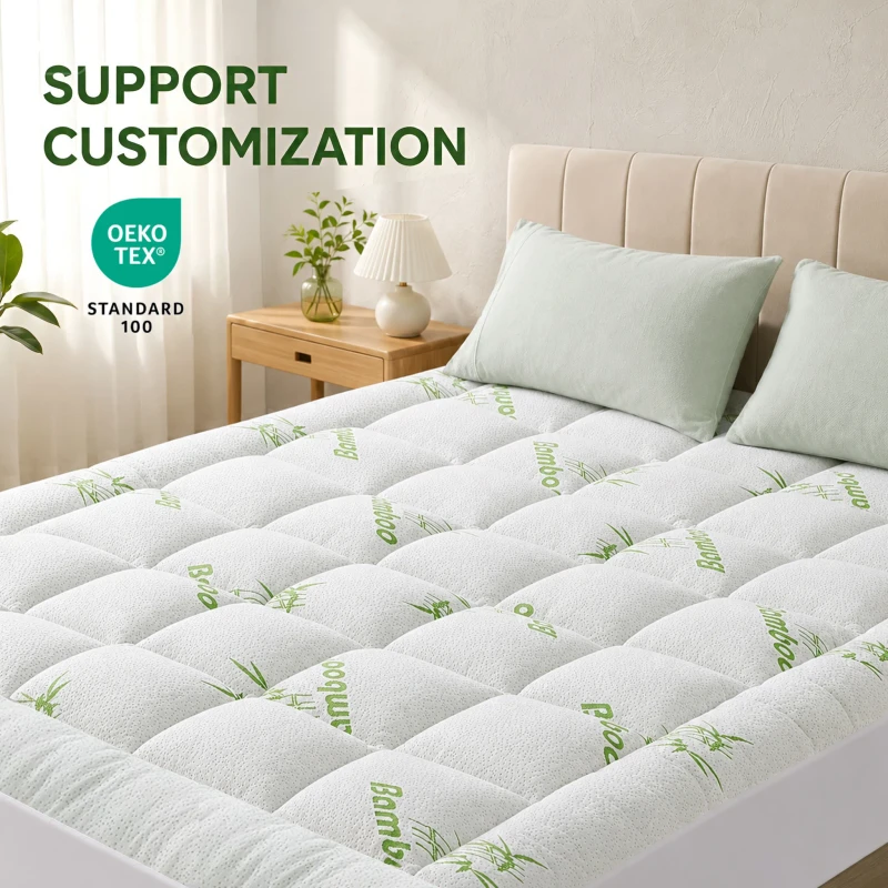 Luxury-Bamboo-Mattress-Topper-Noiseless-Cooling-Breathable-Mattress-Pad-with-18-Inch-Stretch-Skirt-for-Apartment-Hotel