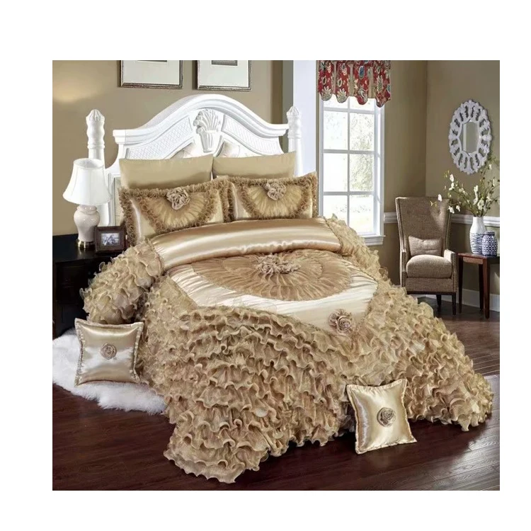 Luxury-Bedding-Set-King-Queen-Size-100-Polyester-Woven-Bohemian-Style-LACED-Pattern-500TC-Thread-Count-7-Piece-Hotel-Wedding