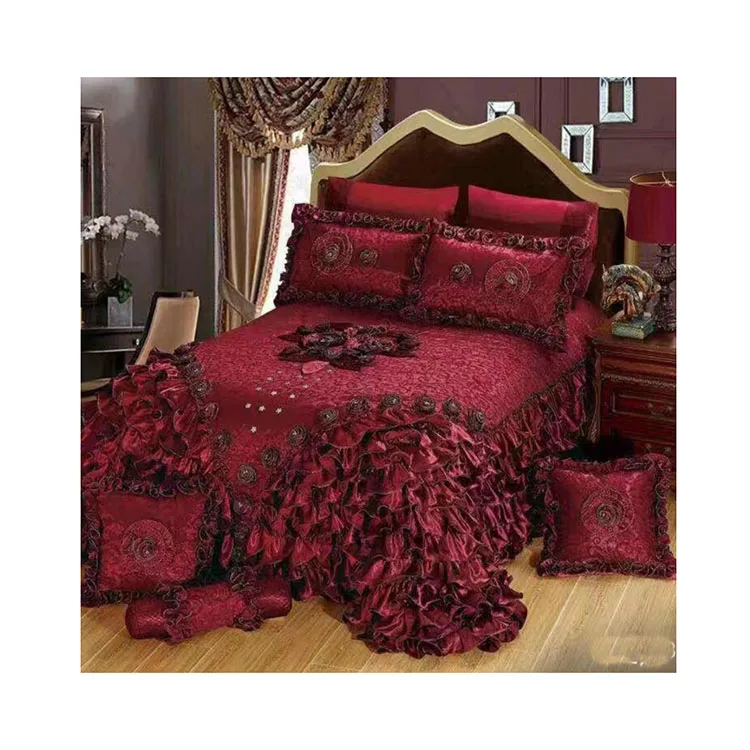 Luxury-Bohemian-Plant-Jacquard-Bedspread-Pink-Lace-Stereoscopic-Edge-Bed-Sheet-Bed-Skirt-Pillowcases-Eco-friendly-Waterproof