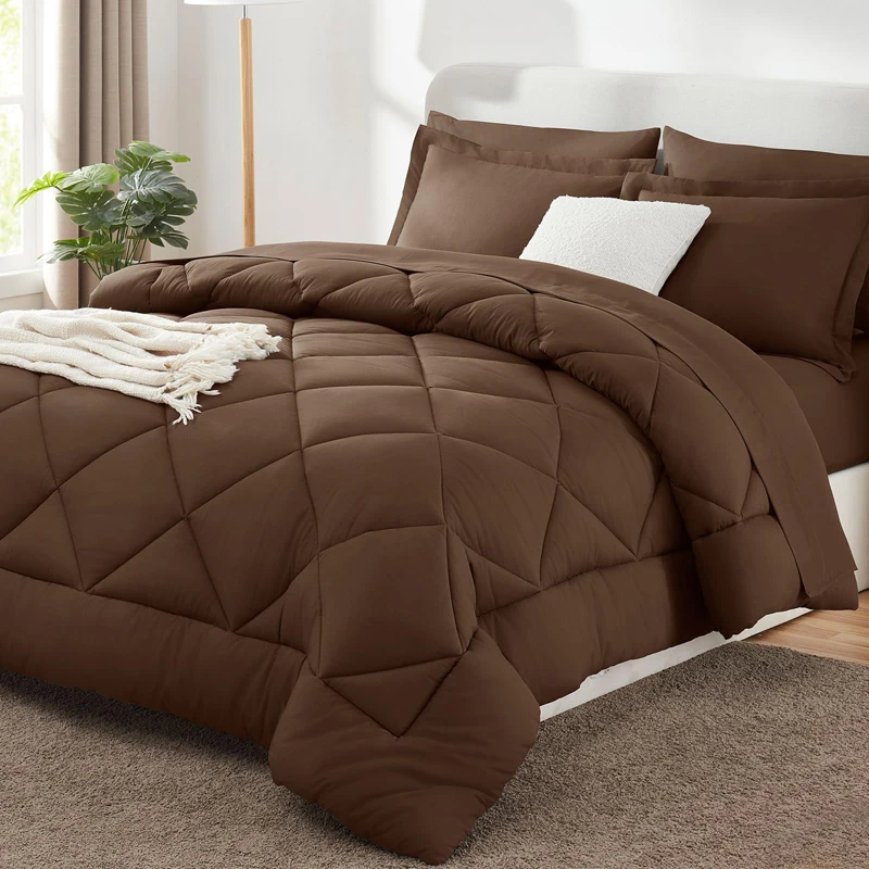 Luxury-Brown-7-Piece-King-Queen-Full-Size-Quilted-Bedding-Comforter-Sets