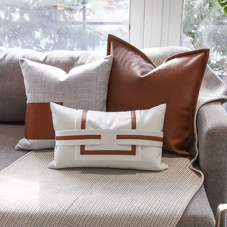 Luxury-Brown-Hotel-Grade-Leather-Throw-Pillow-Cushion-Cover-Set-Handmade-Stitching-Technique-for-Home-Decor-Living-Room