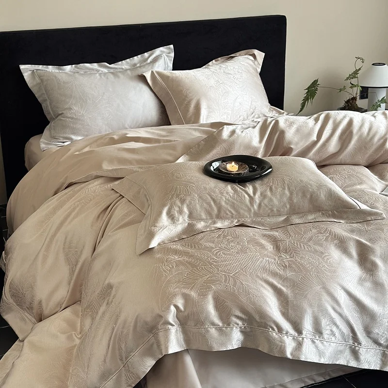 Luxury-Customizable-Light-Luxury-100-count-Long-Staple-Cotton-Four-Piece-Jacquard-Duvet-Cover-Bed-Sheet-Set-Solid-Bed-Bedding