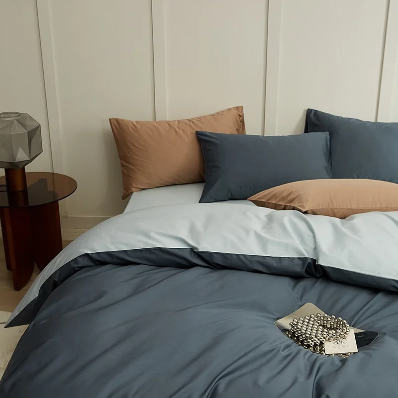 Luxury-Customized-100-Count-Long-Staple-Cotton-Four-Piece-Dormitory-Bed-Sheet-Set-Fitted-Sheet-Duvet-Cover-Solid-Color-Twill