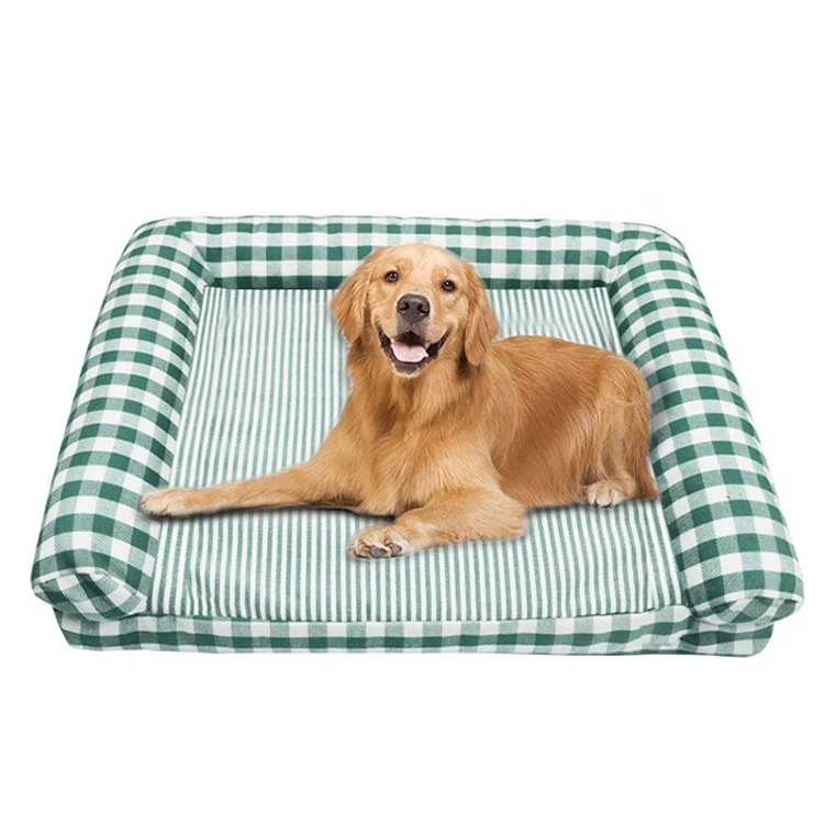 Luxury-Dog-Cat-Pet-Bed-Linen-Eco-Friendly-Sustainable-Plaid-Pattern-Breathable-Soft-Washable-Customizable-Size-Color-Bedding