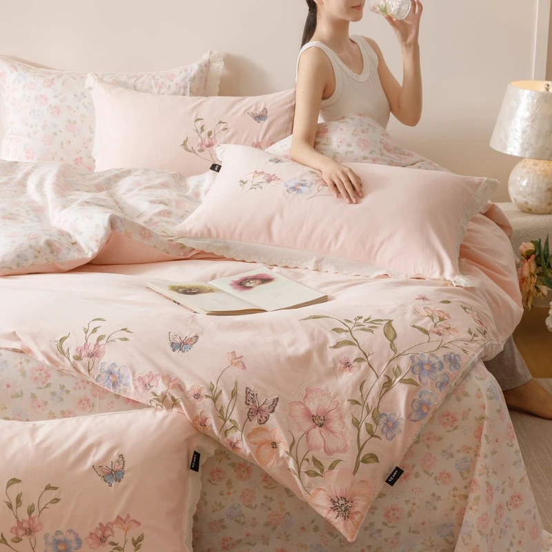 Luxury-Embroidered-Wedding-Bedding-Set-100-Cotton-King-Size-4-Piece-Eco-Friendly-All-Season