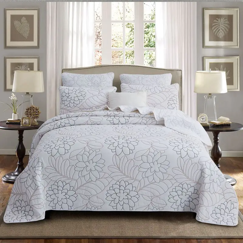 Luxury-Embroidery-Floral-Reversible-Queen-King-3-Pieces-Cotton-Quilted-Bedspread-Coverlet-Set