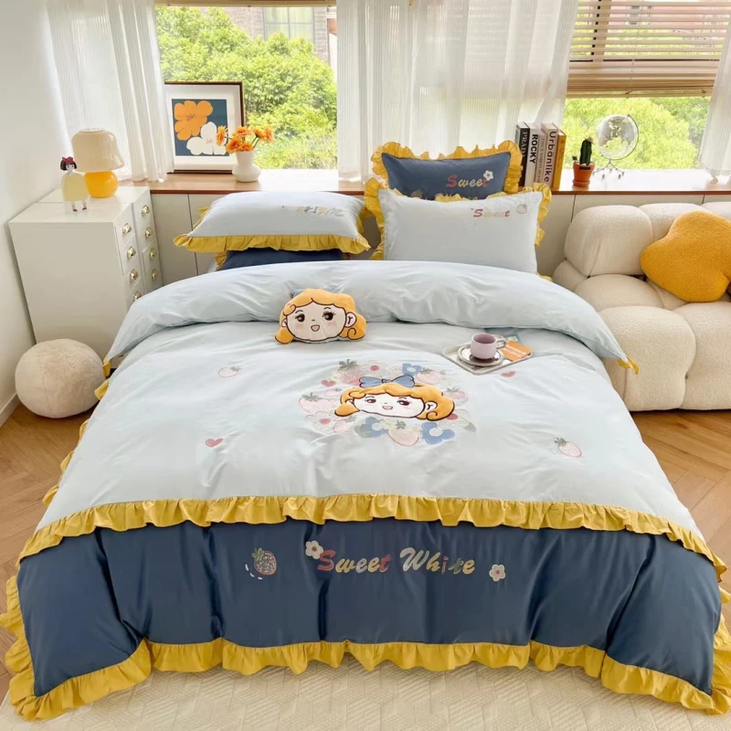 Luxury-Embroidery-Kids-Comforter-Set-100-Cotton-Bed-Sheets-Bedding-Sets-for-Girl