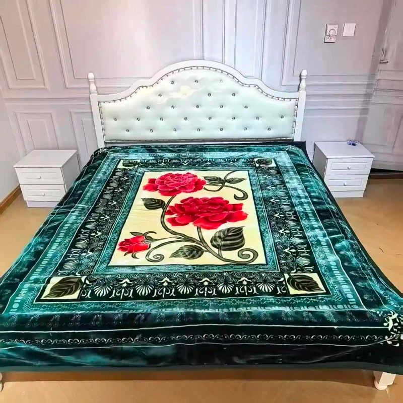 Luxury-Floral-Print-2-Layer-Raschel-Super-Soft-Blanket-with-Woven-Technique-for-Home-Use-Blanket