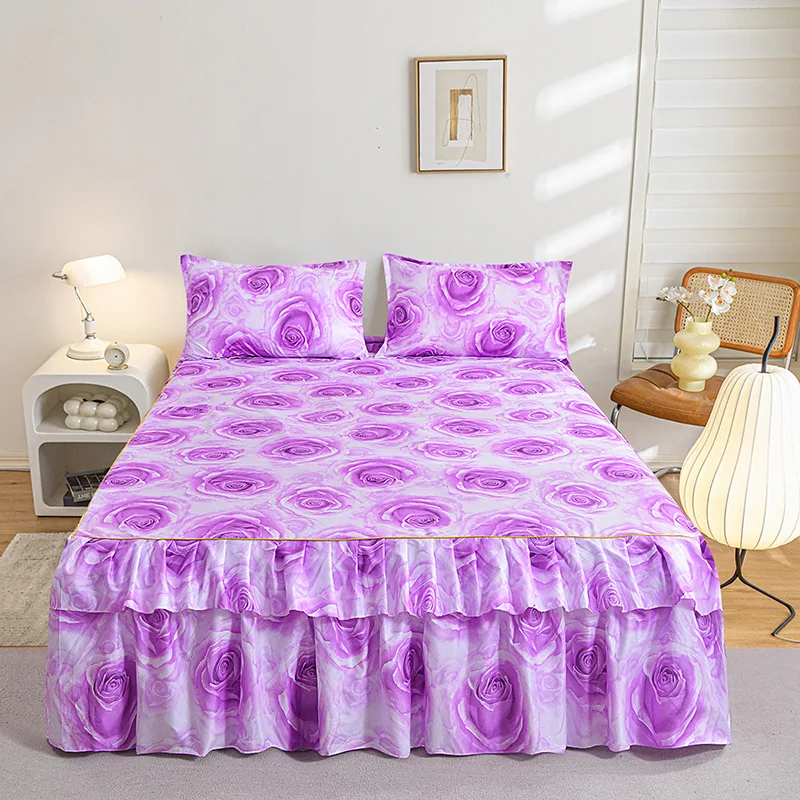 Luxury-Floral-Printed-Bed-Skirt-Set-Polyester-Cotton-Blend-Bedspread-Washable-Bed-Cover-for-Home