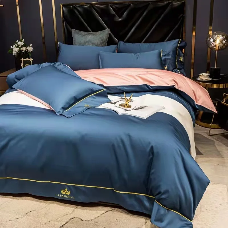 Luxury-Four-Piece-Bed-Set-Woven-Pillowcase-Duvet-Cover-Bed-Sheet-for-Hotel-Bedroom