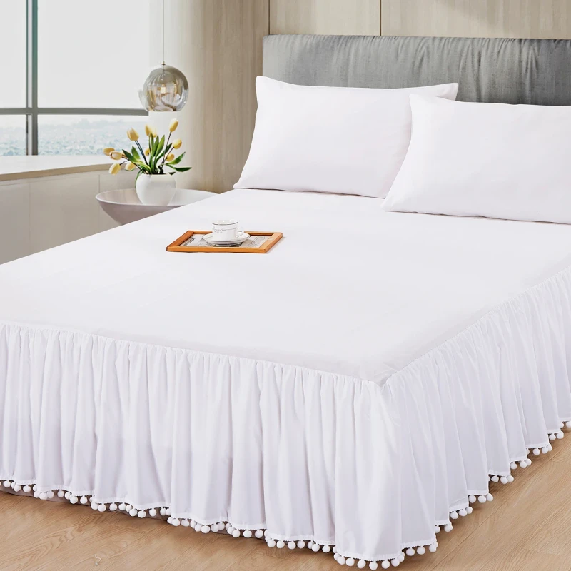 Luxury-Home-Textile-Custom-Pompom-Fringe-Ruffle-Customized-Color-Solid-Microfiber-Polyester-Bedding-Bed-Skirt