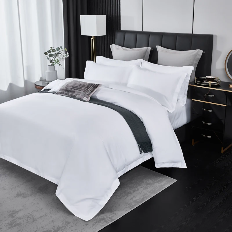 Luxury-Hotel-Three-Piece-Set-100-Cotton-Pillowcase-Bedsheet-Solid-Color-White-Comfortable-and-Breathable-Quilt-Bedding