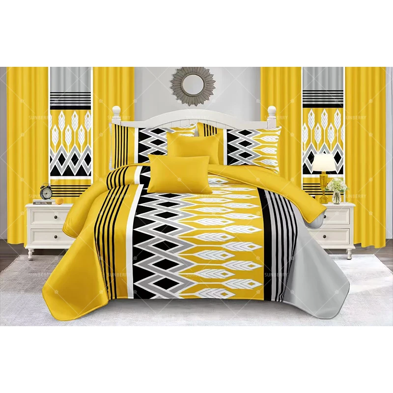 Luxury-Hotel-Wedding-Floral-Quilted-100-Polyester-400TC-24-Piece-King-Size-Bedding-Set-with-Bedspread-Blanket-Sheets-Curtains