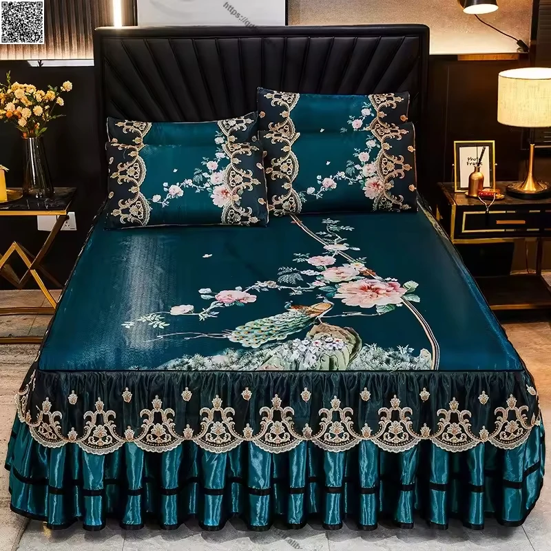 Luxury-Microfiber-Printed-Ruffles-Bed-Skirt-Set-Cartoon-Pattern-Cooling-Breathable-Modern-Home-Decor
