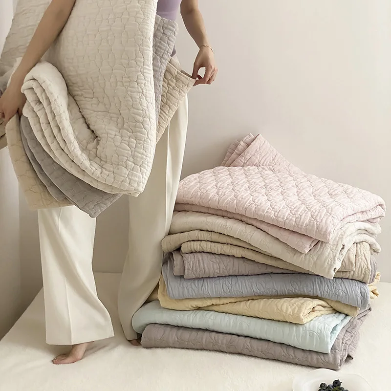 Luxury-Modern-Cotton-All-Season-Quilt-Set-Bedspread-Coverlet-Box-Stitched-2-Pillow-Shams-Light-Grey