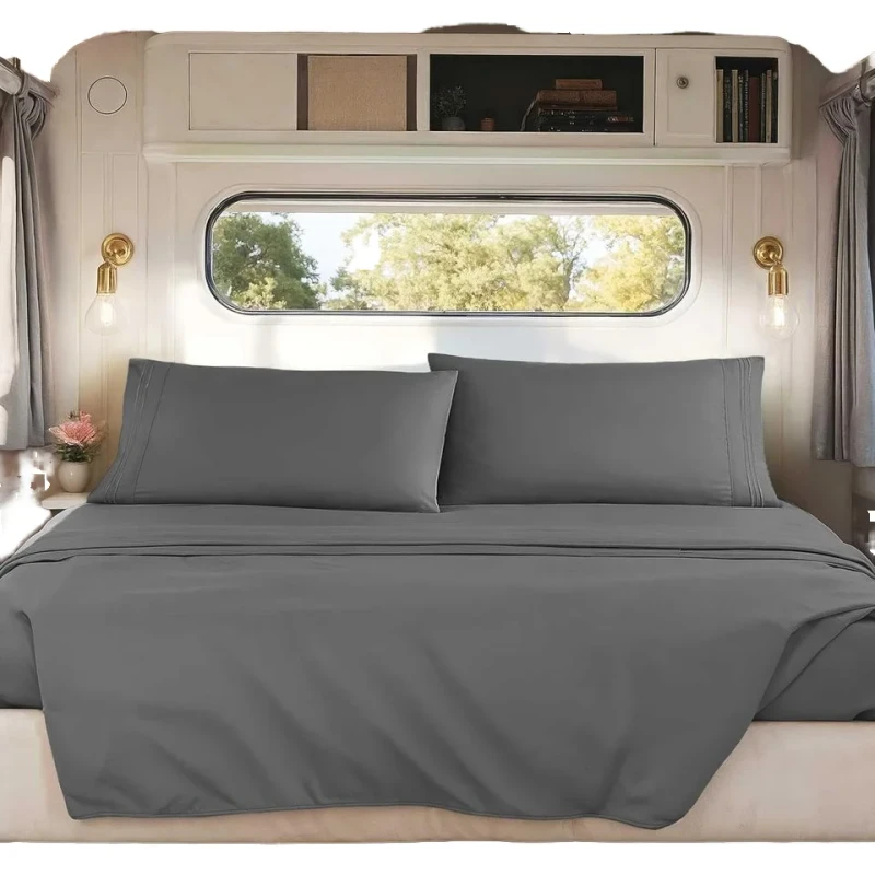 Luxury-Modern-Cotton-RV-Queen-Sheet-Set-Dark-Grey-4-Piece-Fitted-Pillowcases-Super-Soft-Wrinkle-Free-Breathable-Camper-Bedding
