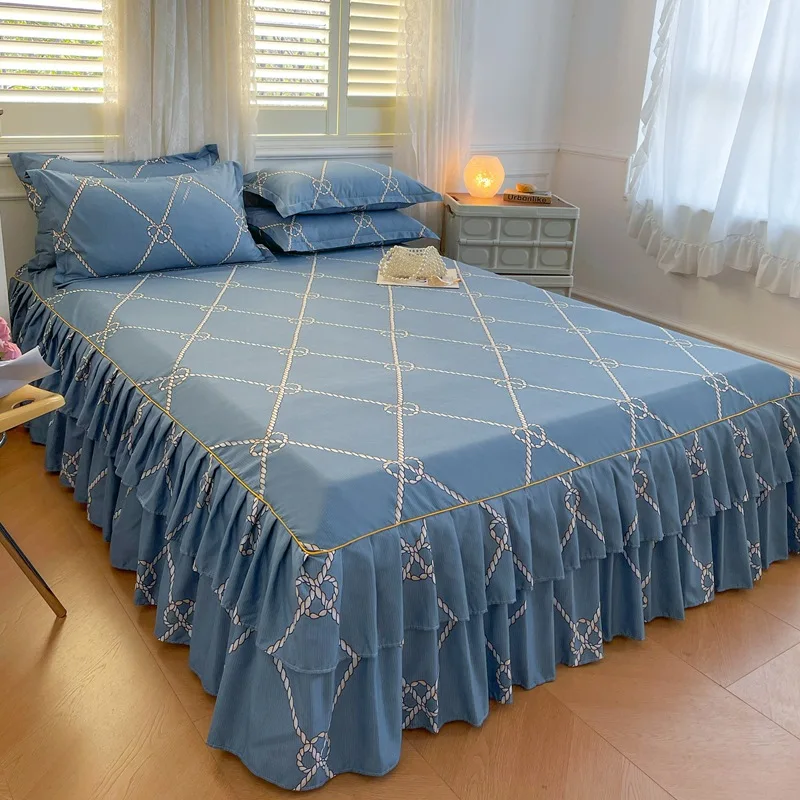 Luxury-Modern-Embroidered-Solid-100-Cotton-400TC-Bed-Skirt-Sheet-Set-Home-Use