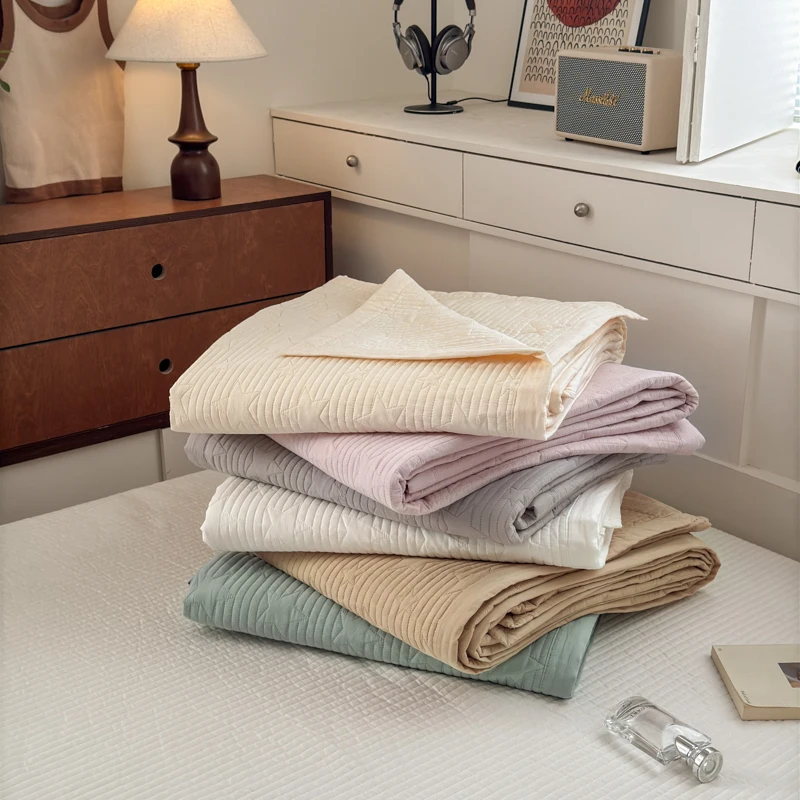 Luxury-Modern-Washed-Cotton-Linen-All-Season-Quilt-Set-Bedspread-Coverlet-Box-Stitched-2-Pillow-Shams-Light-Grey