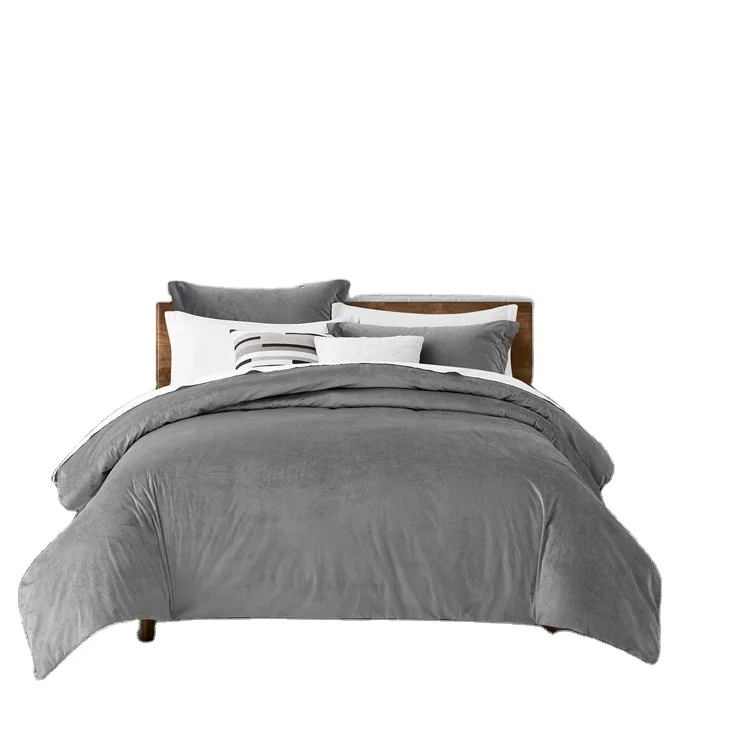 Luxury-Plain-Color-Velvet-Duvet-Cover-Bedding-Set-100-Polyester