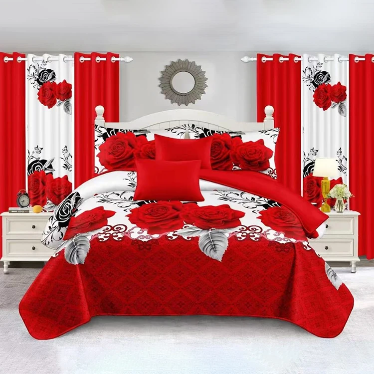 Luxury-Polyester-All-Season-Bedding-Set-12-Pcs-King-Size-Bedspread-Set-with-Pillowcases-and-Curtains-for-Home-OEM-Custom