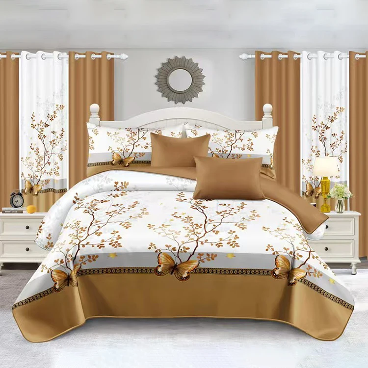 Luxury-Polyester-Bedding-Set-King-Size-Bed-Sheets-Set-Pillowcases-Curtains-All-Season-Fade-Resistant-for-Home-Factory