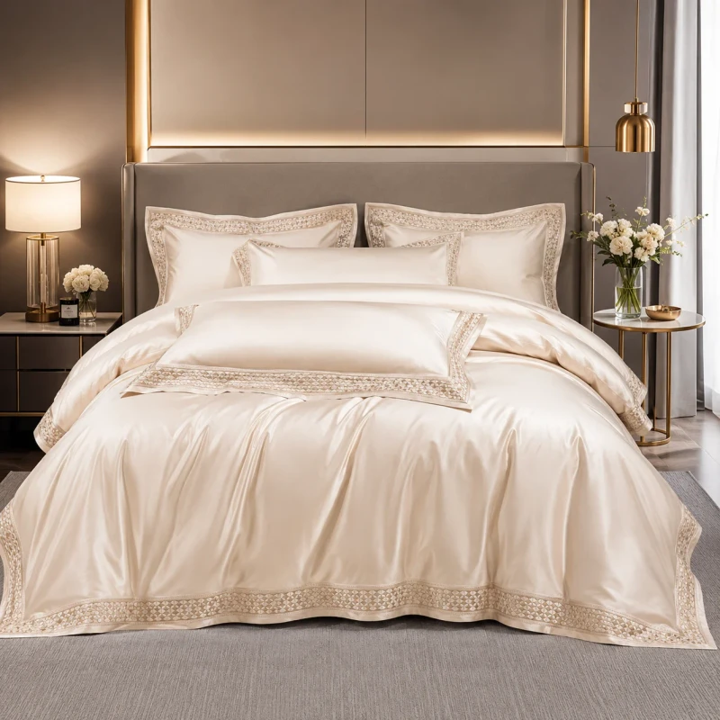 Luxury-Satin-4-Piece-Bedding-Set-with-Embroidered-Trim-Duvet-Cover-Bed-Sheet-and-Pillowcases