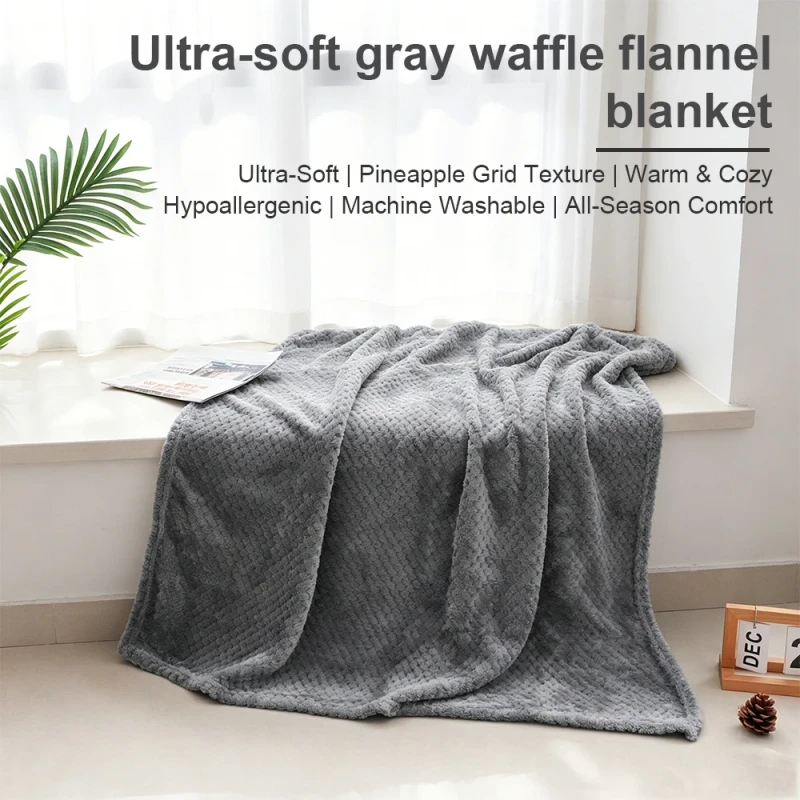 Luxury-Silver-Grey-Waffle-Textured-Plush-Blanket-Soft-Warm-Pineapple-Fleece-Throw-For-Couch-Bedding-Decorative-Wrap