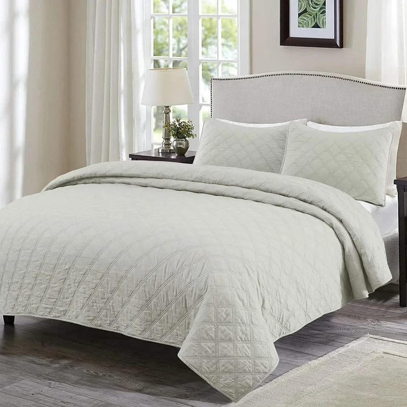 Luxury-Soft-100-Polyester-3-Pcs-Solid-Diamond-Stitched-Bedding-Quilt-Set-with-2-Pillowcase