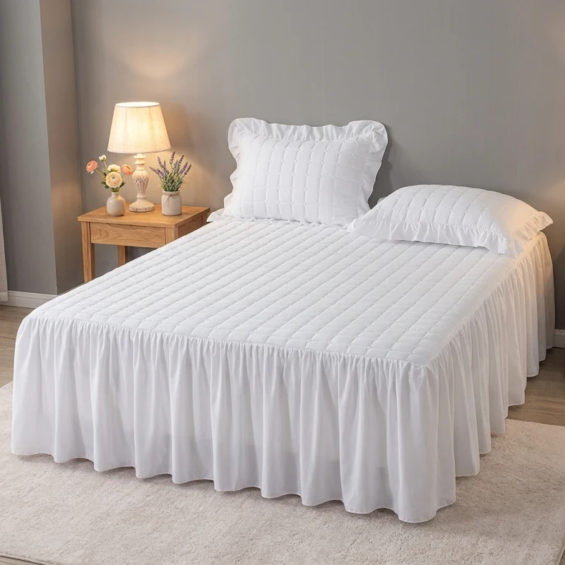 Luxury-Solid-Color-Quilted-Ruffled-Bed-Skirt-Elastic-Wrap-Around-Mattress-Cover-Skin-Friendly-Soft-Home-Bedding-Protector