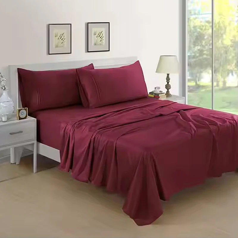 Luxury-Solid-Colour-Queen-4-Piece-100-Cotton-Fitted-Flat-Bed-Sheet-Set-for-Queen-Beds