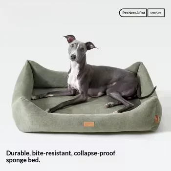 Luxury-Solid-Pattern-XL-Breathable-Removable-Washable-Sponge-and-Linen-Dog-Sleeping-Sofa-Bed-Four-Season-Use