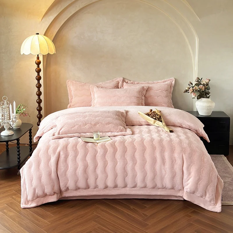 Luxury-Striped-Matte-Class-High-Gram-Weight-Rabbit-Plush-Faux-Fur-Winter-Soft-Fluffy-Warm-Bedding-Set