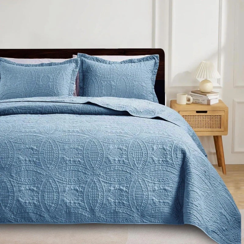 Luxury-Summer-Quilt-Set-Customized-Light-Blue-King-Size-Ultrasonic-Bedspreads-Coverlets-Printed-Pattern-for-Home-Use