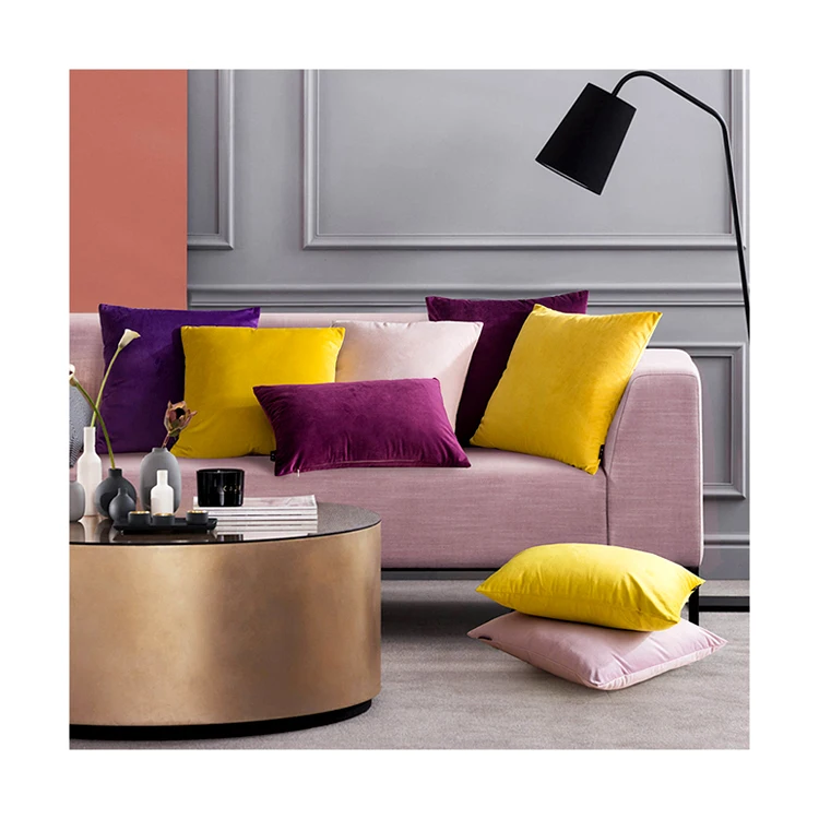 Luxury-Velvet-Cushion-Cover-Square-Solid-Plain-Color-Decorative-Pillow-Throw-Pink-Yellow-Black-White-Super-Soft-Leaf-Promotional