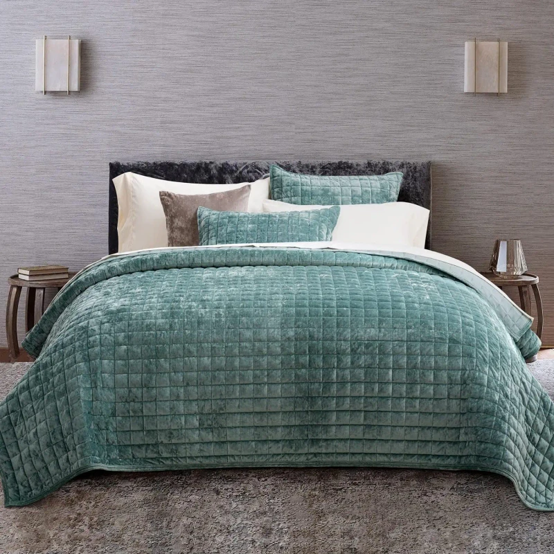 Luxury-Velvet-Quilt-Set-King-Size-Aqua-Green-Lightweight-Velvet-Comforter-Set-Oversized-Bedspread-Coverlet-Quilted-Bedding-Set