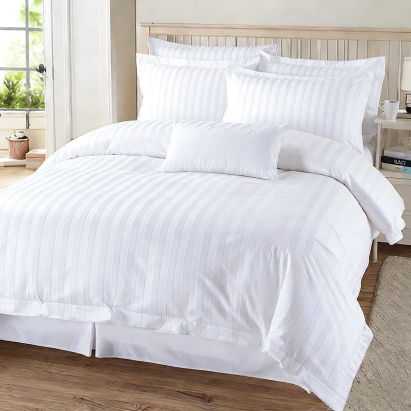 Luxury-White-Striped-100-Cotton-300tc-Eco-Friendly-Duvet-Cover-Set-Soft-Bedding-Hotel-Style-Durable-Zipper-Closure-Cover