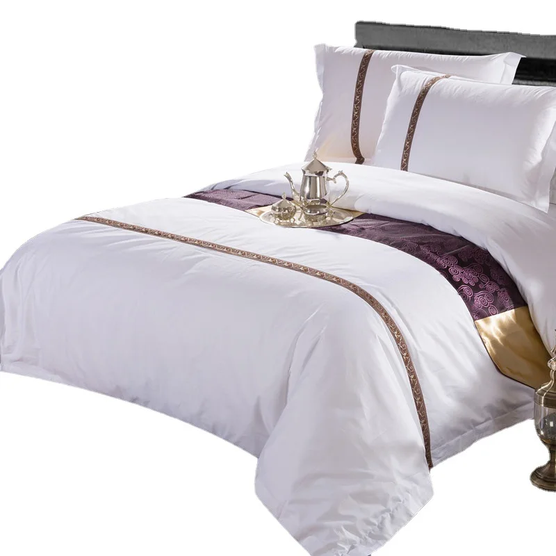 Luxury-Woven-Solid-Striped-300TC-Textile-Square-Bedrunner-Geometric-Embroidered-Removable-Washable-Hotels-Hospital