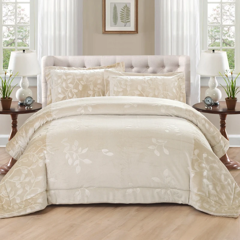 Manufacture-Polyester-3D-Embossed-Design-Flannel-Bedding-Quilt-Sets