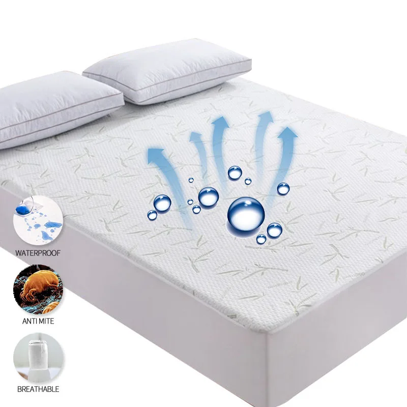 Manufacturer-Bamboo-Knitted-Jacquard-Fitted-Breathable-Soft-Waterproof-Mattress-Protector-Cover