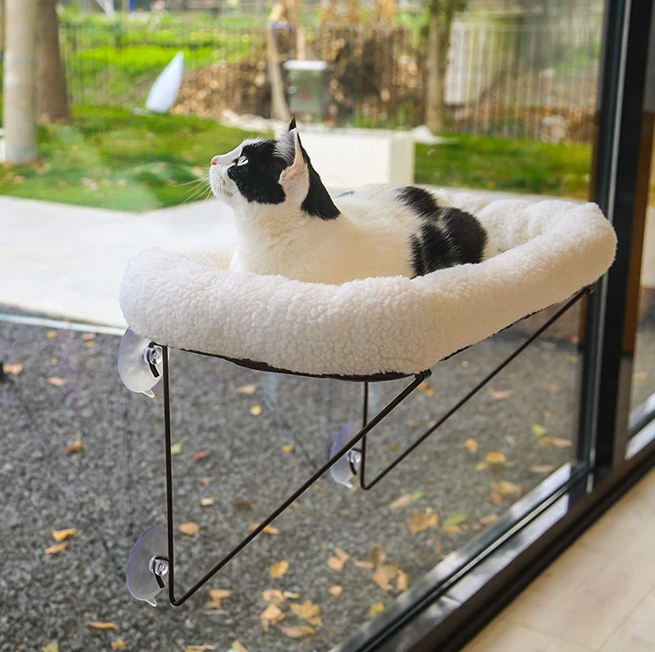 Manufacturer-Custom-Fluffy-Comfort-Cozy-Calming-Cat-Hammock-Modern-Cute-Soft-White-Sherpa-Fleece-Cat-Hanging-Bed